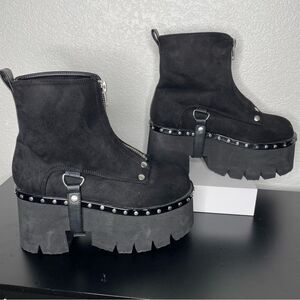 Demonia Black Ankle Boots with Studded Details